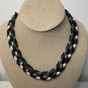 Stella & Dot Gold Statement Necklace with Coloured Leather Detail- EUC